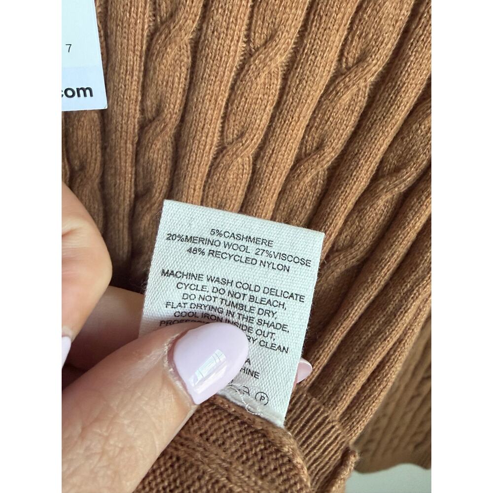 Rumored Wool/Cashmere Blend Crew Neck Cable Knit Polo Club Sweater Camel S NWT - Picture 9 of 10